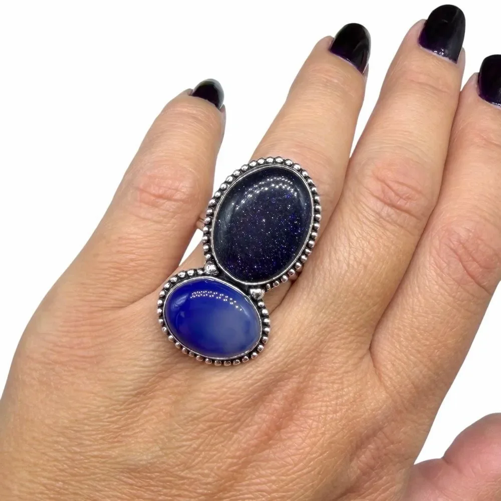 Blue Sandstone Botswana Agate Ring Size 9 925 Sterling Silver Overlay